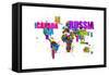 Paint Splashes Text Map of the World-Michael Tompsett-Framed Stretched Canvas