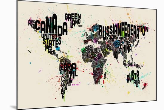 Paint Splashes Text Map of the World-Michael Tompsett-Mounted Art Print