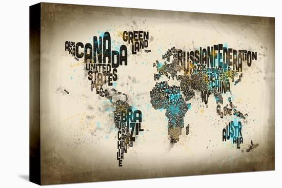 Paint Splashes Text Map of the World-Michael Tompsett-Stretched Canvas