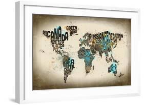 Paint Splashes Text Map of the World-Michael Tompsett-Framed Art Print