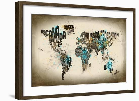 Paint Splashes Text Map of the World-Michael Tompsett-Framed Art Print