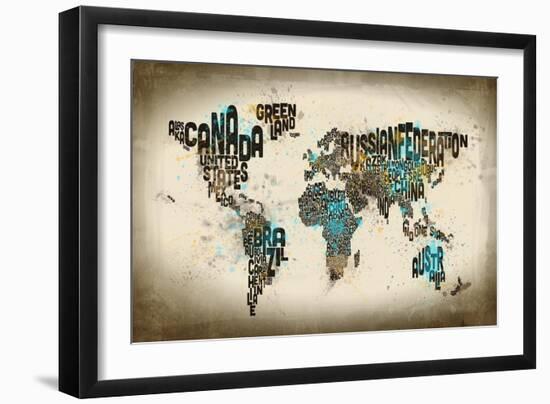 Paint Splashes Text Map of the World-Michael Tompsett-Framed Art Print