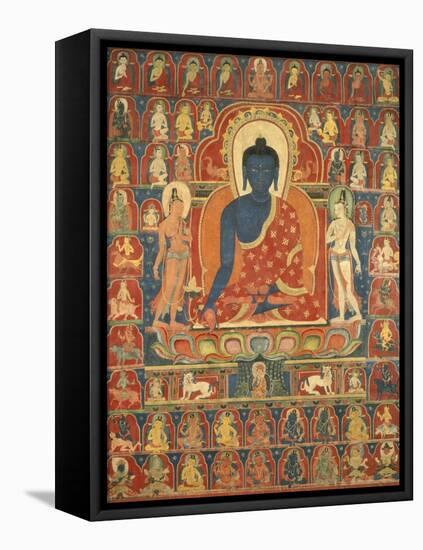 Painted Banner (Thangka) with the Medicine Buddha (Bhaishajyaguru), 14th Century-null-Framed Stretched Canvas