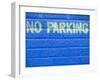 Painted Blue Brick Wall with No Parking Sign-John Nordell-Framed Premium Photographic Print