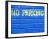 Painted Blue Brick Wall with No Parking Sign-John Nordell-Framed Photographic Print