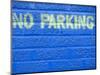 Painted Blue Brick Wall with No Parking Sign-John Nordell-Mounted Photographic Print