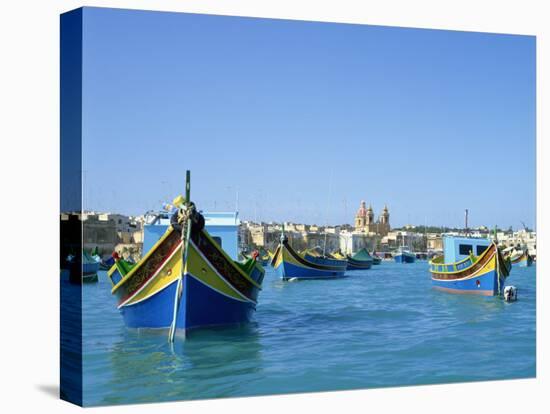 Painted Boats in the Harbour at Marsaxlokk, Malta, Mediterranean, Europe-Nigel Francis-Stretched Canvas