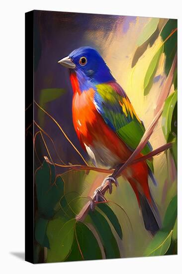 Painted Bunting Bird I-Vivienne Dupont-Stretched Canvas