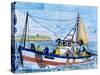 Painted Ceramic Tiles of a Fishing Boat, Algarve, Portugal-Merrill Images-Stretched Canvas