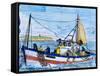 Painted Ceramic Tiles of a Fishing Boat, Algarve, Portugal-Merrill Images-Framed Stretched Canvas