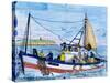 Painted Ceramic Tiles of a Fishing Boat, Algarve, Portugal-Merrill Images-Stretched Canvas