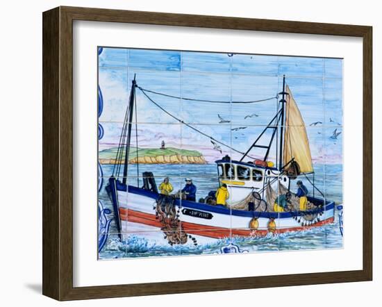 Painted Ceramic Tiles of a Fishing Boat, Algarve, Portugal-Merrill Images-Framed Premium Photographic Print