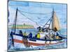 Painted Ceramic Tiles of a Fishing Boat, Algarve, Portugal-Merrill Images-Mounted Premium Photographic Print