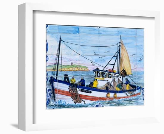 Painted Ceramic Tiles of a Fishing Boat, Algarve, Portugal-Merrill Images-Framed Photographic Print