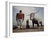 Painted Concrete Sculpture of Paul Bunyon and His Blue Ox, Babe Standing on Shores of Lake Bemidji-Andreas Feininger-Framed Photographic Print
