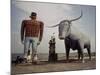 Painted Concrete Sculpture of Paul Bunyon and His Blue Ox, Babe Standing on Shores of Lake Bemidji-Andreas Feininger-Mounted Photographic Print