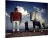 Painted Concrete Sculpture of Paul Bunyon and His Blue Ox, Babe Standing on Shores of Lake Bemidji-Andreas Feininger-Mounted Photographic Print