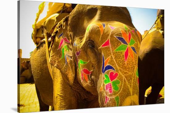 Painted Elephant, Amer Fort, Jaipur, India, Asia-Laura Grier-Stretched Canvas