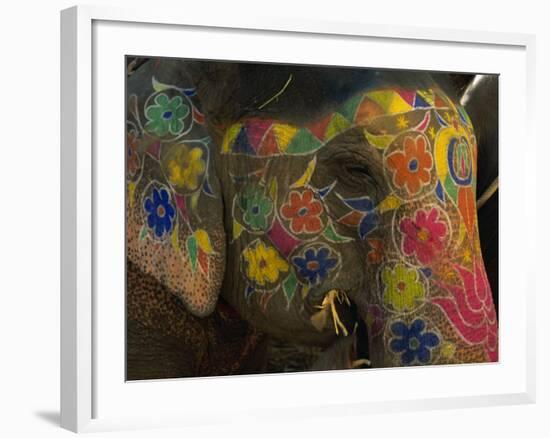 Painted Elephant, Used for Transporting Tourists, Amber Palace, Jaipur, Rajasthan, India-Jeremy Bright-Framed Photographic Print