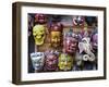 Painted face masks on display in the historical Newar city of Bhaktapur, Nepal, Asia-Alex Treadway-Framed Photographic Print