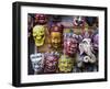 Painted face masks on display in the historical Newar city of Bhaktapur, Nepal, Asia-Alex Treadway-Framed Photographic Print