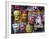 Painted face masks on display in the historical Newar city of Bhaktapur, Nepal, Asia-Alex Treadway-Framed Photographic Print