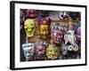 Painted face masks on display in the historical Newar city of Bhaktapur, Nepal, Asia-Alex Treadway-Framed Photographic Print