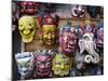 Painted face masks on display in the historical Newar city of Bhaktapur, Nepal, Asia-Alex Treadway-Mounted Photographic Print