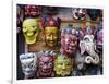 Painted face masks on display in the historical Newar city of Bhaktapur, Nepal, Asia-Alex Treadway-Framed Photographic Print