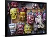 Painted face masks on display in the historical Newar city of Bhaktapur, Nepal, Asia-Alex Treadway-Framed Photographic Print