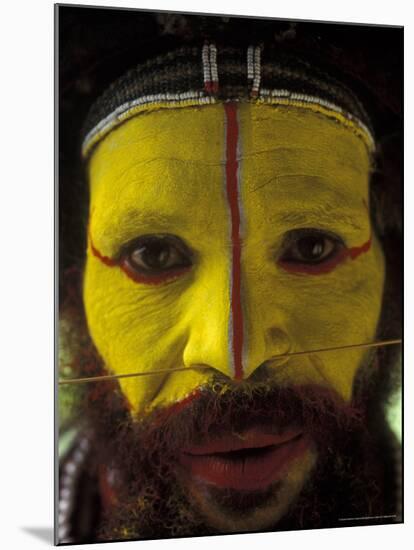 Painted Face of Native in the Huli Wigmen Tribe, Tari, Papua New Guinea-Bill Bachmann-Mounted Photographic Print