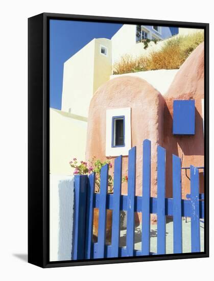 Painted Houses and Blue Gate, Imerovigli, Santorini, Cyclades Islands, Greek Islands, Greece-Lee Frost-Framed Stretched Canvas