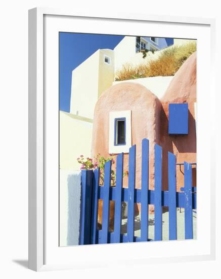 Painted Houses and Blue Gate, Imerovigli, Santorini, Cyclades Islands, Greek Islands, Greece-Lee Frost-Framed Photographic Print