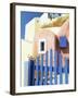 Painted Houses and Blue Gate, Imerovigli, Santorini, Cyclades Islands, Greek Islands, Greece-Lee Frost-Framed Photographic Print