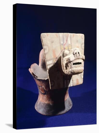 Painted Incense Burner Adorned with a Cat's Head, Artifact Originating from Tiahuanaco-null-Stretched Canvas