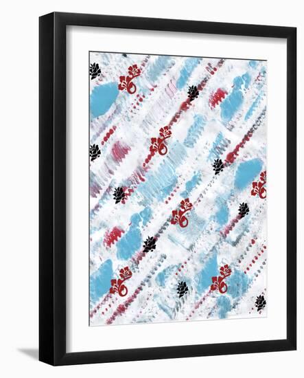 Painted Pattern textures in Blues Reds and black floral-Bee Sturgis-Framed Art Print