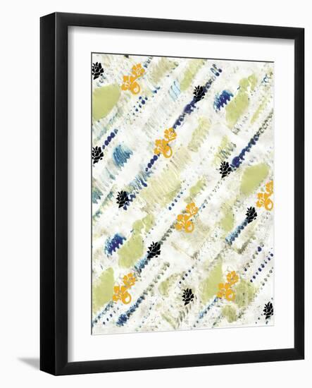 Painted Pattern textures in Greens and Yellows with Yellow floral-Bee Sturgis-Framed Art Print