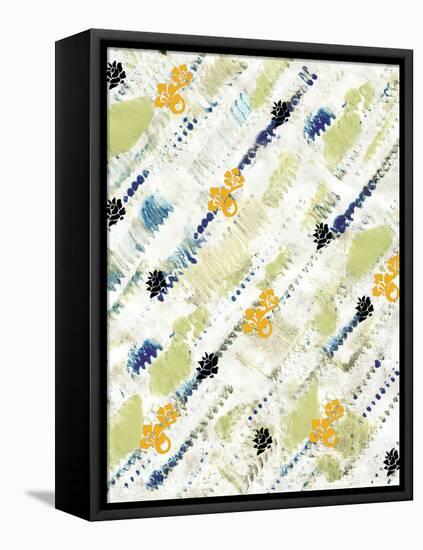 Painted Pattern textures in Greens and Yellows with Yellow floral-Bee Sturgis-Framed Stretched Canvas