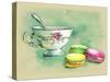 Painted Watercolor French Dessert Macaroons and a Cup of Tea-lozas-Stretched Canvas