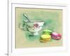 Painted Watercolor French Dessert Macaroons and a Cup of Tea-lozas-Framed Art Print