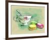 Painted Watercolor French Dessert Macaroons and a Cup of Tea-lozas-Framed Art Print