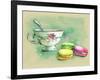 Painted Watercolor French Dessert Macaroons and a Cup of Tea-lozas-Framed Art Print