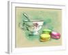 Painted Watercolor French Dessert Macaroons and a Cup of Tea-lozas-Framed Art Print