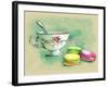 Painted Watercolor French Dessert Macaroons and a Cup of Tea-lozas-Framed Art Print