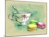 Painted Watercolor French Dessert Macaroons and a Cup of Tea-lozas-Mounted Art Print