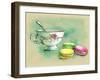 Painted Watercolor French Dessert Macaroons and a Cup of Tea-lozas-Framed Art Print