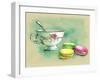 Painted Watercolor French Dessert Macaroons and a Cup of Tea-lozas-Framed Art Print