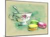 Painted Watercolor French Dessert Macaroons and a Cup of Tea-lozas-Mounted Art Print