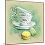 Painted Watercolor French Dessert Macaroons and Tea Cups-lozas-Mounted Art Print