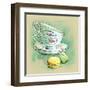 Painted Watercolor French Dessert Macaroons and Tea Cups-lozas-Framed Art Print